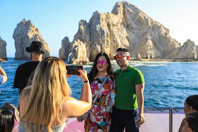 Cabo Sunset Dinner Cruise: Fajitas, Lands End and Party - Leaving Marina Cabo San Lucas at dusk