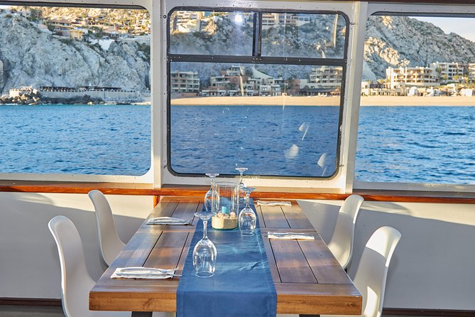 Cabo Sunset Dinner Cruise with Live Music & Open Bar on Cabo Wave - The Arch and Lovers Beach from the upper deck