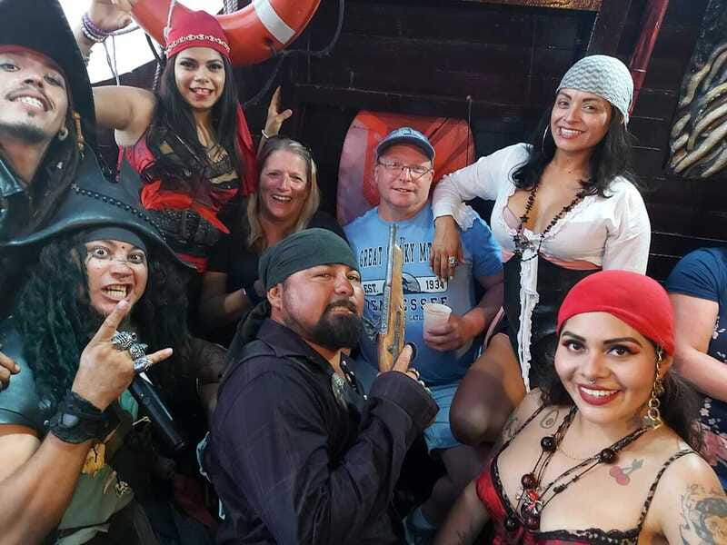 Cozumel: Pirate Ship Cruise with Open Bar, Dinner, and Show - The opening show and sunset views