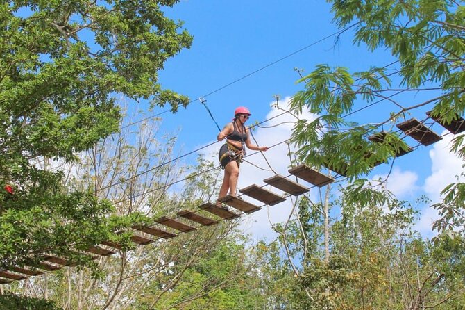 Family ATV Cenote Five Zip Lines Photos Taco Lunch Tequila Taste - Five zip lines and one hanging bridge