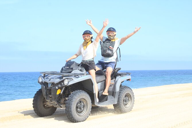 Los Cabos Beach & Desert Tour in Automatic ATV + Tequila Tasting - Getting fitted for an automatic ATV