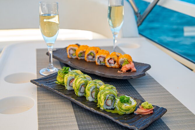 Luxury 42' Yacht Tour in Cabo for Snorkeling and Sunset - Lunch, premium drinks, and the possibility of fresh sashimi