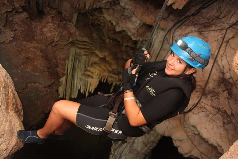 Rio Secreto Nature Reserve: Bicycle, Rappel & Ziplines Tour - Rappel toward the Mayan underworld