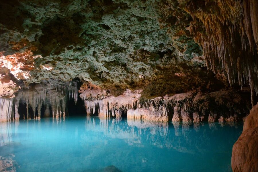 Rio Secreto Nature Reserve: Bicycle, Rappel & Ziplines Tour - The underground river and its limestone formations