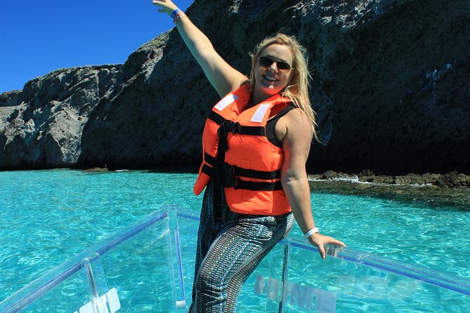 Tour to Arch in the only Clear Boat in Cabo Cruise Hotel PICKUP! - Lovers Beach and the Sea of Cortez side